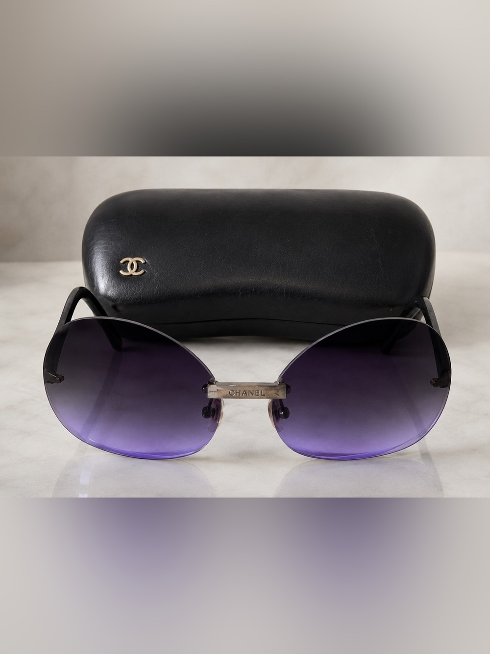 RARE CHANEL 4099 Y2K Rimless Purple Gradient Sunglasses/case ( see note loose)